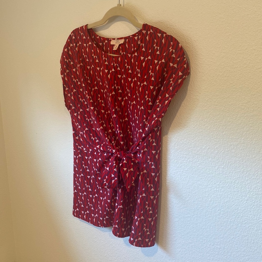 Como Vintage Red and White geometric Wrap Blouse